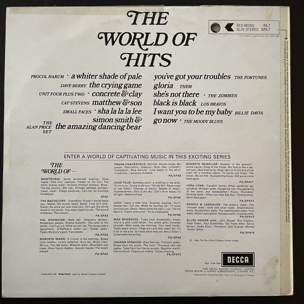 VARIOUS The World Of Hits (Decca - Europe original) (VG/G) LP