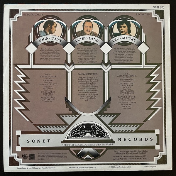 LEO KOTTKE / PETER LANG / JOHN FAHEY Leo Kottke / Peter Lang / John Fahey (Sonet - UK original) (VG+) LP