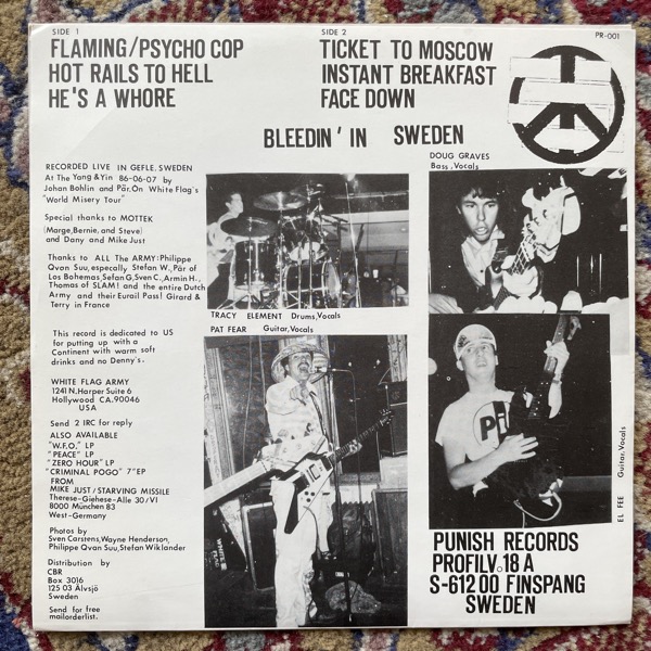 WHITE FLAG Live! Bleedin' In Sweden 1986 (Punish - Sweden original) (EX/VG+) 7"