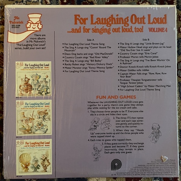 FOR LAUGHING OUT LOUD ...and for Singing Out Loud, Too! Volume 4 (Mr. Pickwick - Canada original) (VG+) LP