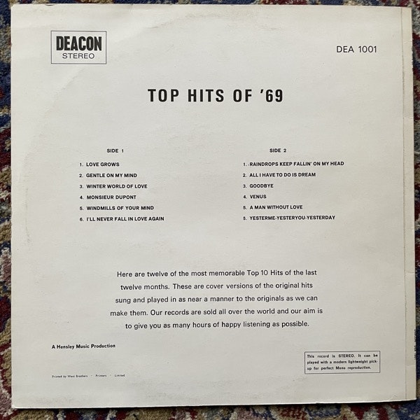 UNKNOWN ARTIST Top Hits Of '69 (Deacon - UK original) (VG+) LP