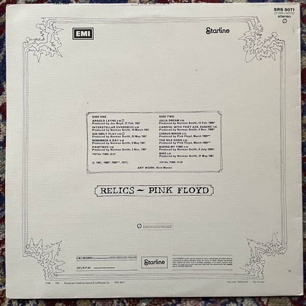 PINK FLOYD Relics (Starline - UK original) (VG+/VG) LP