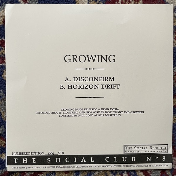 GROWING The Social Club Nº8 (The Social Registry - USA original) (EX) 7"