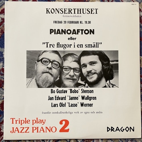 LASSE WERNER, JAN WALLGREN, BOBO STENSON Triple Play - Jazz Piano Volume 2 (Dragon - Sweden original) (EX) LP