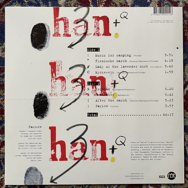HAN BENNINK TRIO Parken (ILK - Denmark original) (EX) LP