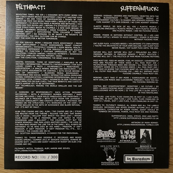 FILTHPACT / SUFFERINFUCK Split (Brown vinyl) (At War With False Noise - UK original) (EX) 10"
