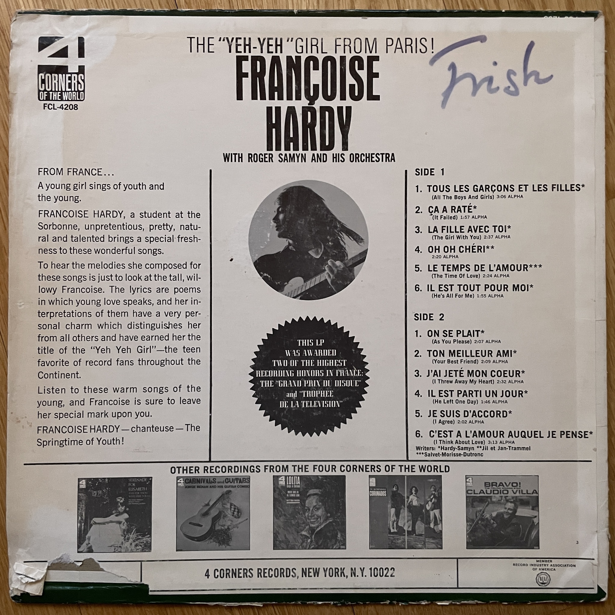 FRANÇOISE HARDY The "Yeh-Yeh" Girl From Paris! (4 Corners Of The World - USA original) (VG-) LP