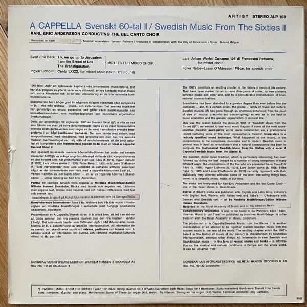 VARIOUS A Cappella Svenskt 60-Tal II: Swedish Music From The Sixties II (Artist - Sweden original) (VG+/EX) LP