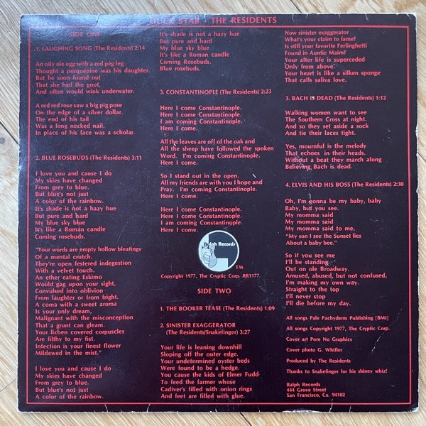 RESIDENTS, the Duck Stab (Ralph - USA original) (VG) 7" EP