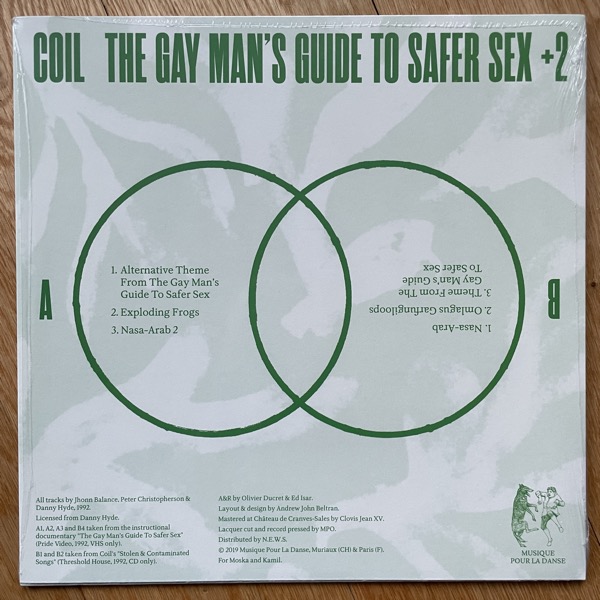 COIL The Gay Man's Guide To Safer Sex + 2 (Green vinyl) (Musique Pour La Danse - Switzerland repress) (NM/EX) LP