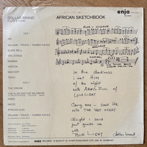 DOLLAR BRAND African Sketchbook (Enja - Germany original) (VG/EX) LP