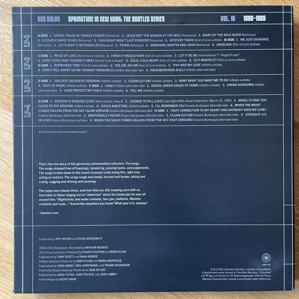 BOB DYLAN Springtime In New York: The Bootleg Series Vol. 16 1980–1985 (Coloured vinyl) (Third Man - USA original) (NM) 4LP BOX