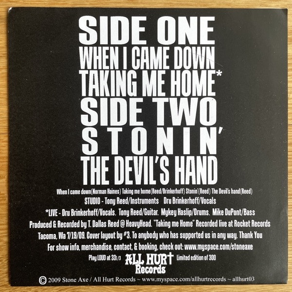 STONE AXE Until There Was Rock You Only Had God (Blue marbled vinyl) (All Hurt - Holland original) (EX) 7"