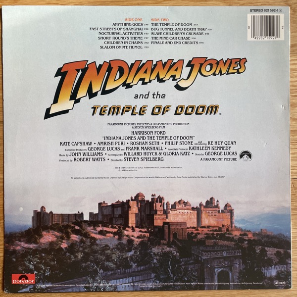 SOUNDTRACK John Williams – Indiana Jones And The Temple Of Doom (Polydor - Germany original) (VG+/EX) LP