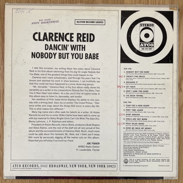 CLARENCE REID Dancin' With Nobody But You Babe (Atco - USA original) (VG-/VG) LP