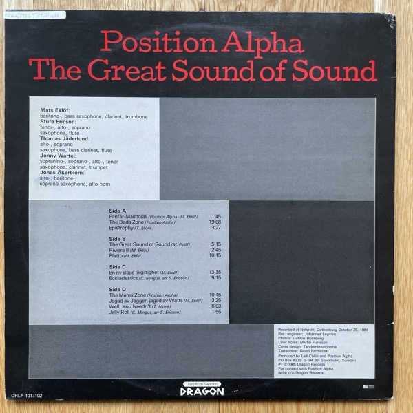 POSITION ALPHA The Great Sound Of Sound (Dragon - Sweden original) (VG+/EX) 2LP