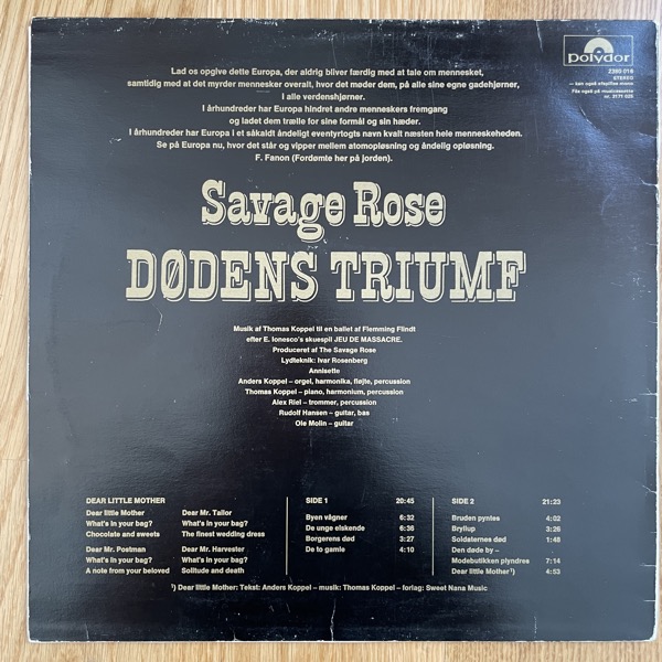 SAVAGE ROSE Dødens Triumf (Polydor - Scandinavia 1975 reissue) (VG) LP