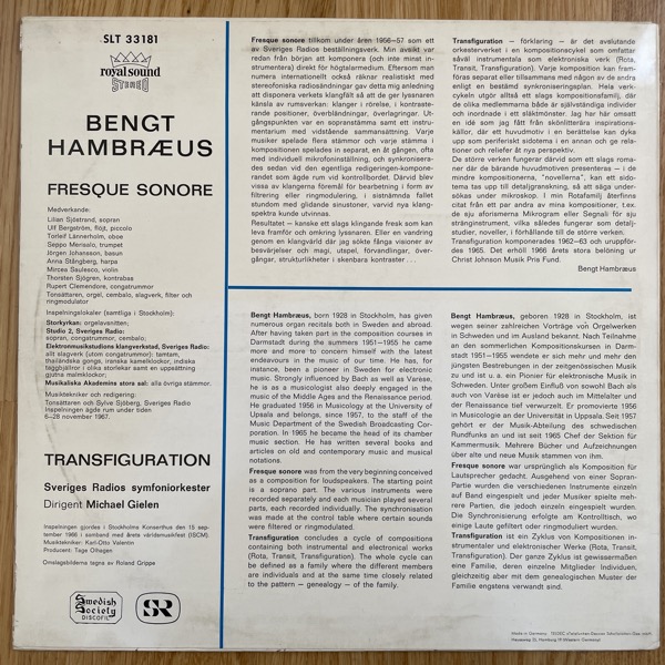 BENGT HAMBRAEUS Fresque Sonore / Transfiguration (Swedish Society Discofil - Sweden original) (VG+/EX) LP