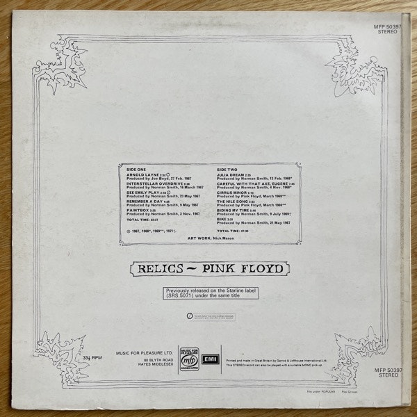PINK FLOYD Relics (Music For Pleasure - UK 1978 reissue) (VG+/EX) LP