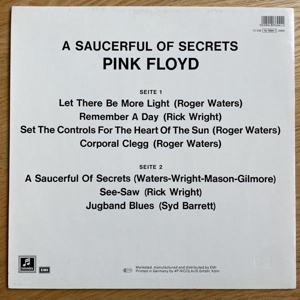 PINK FLOYD A Saucerful Of Secrets (Columbia - Europe reissue) (EX/VG+) LP