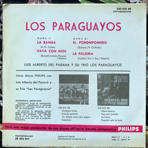 LOS PARAGUAYOS La Bamba (Philips - Spain original) (VG+/VG) 7"