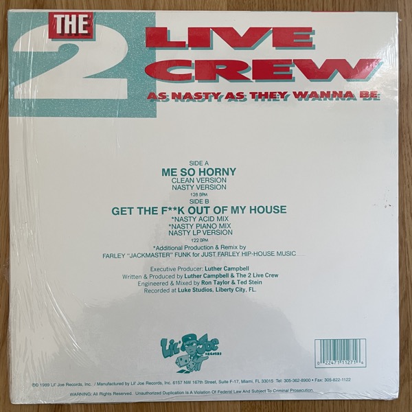2 LIVE CREW, the Me So Horny (Lil' Joe - USA reissue) (EX/VG+) 12"