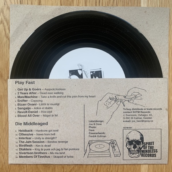 VARIOUS Play Fast Die Middle Aged (Spirit Of The Mindless - Sweden original) (EX) 7"