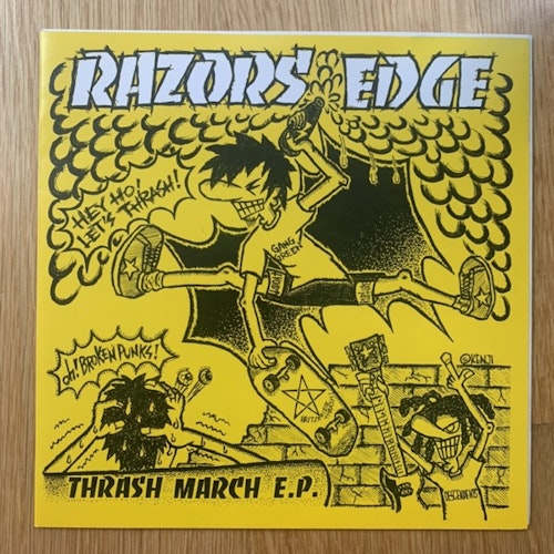 RAZORS EDGE Thrash March E.P. (Yellow vinyl) (Busted Heads - Sweden reissue) (EX) 7"