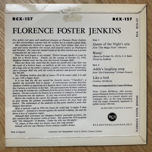 FLORENCE FOSTER JENKINS Florence Foster Jenkins (RCA - UK reissue) (VG+/VG) 7"