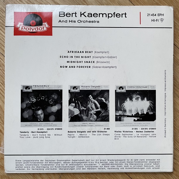 BERT KAEMPFERT AND HIS ORCHESTRA Afrikaan Beat (Polydor - Germany original) (VG+) 7"