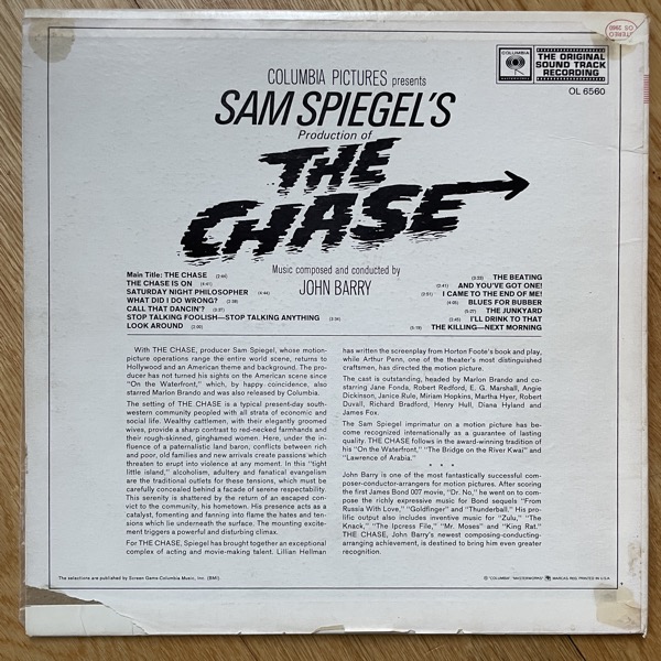 SOUNDTRACK John Barry – The Chase (Promo) (Columbia - USA original) (VG/VG-) LP