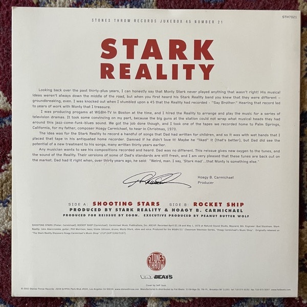 STARK REALITY Shooting Stars (Stones Throw - USA reissue) (EX) 7"