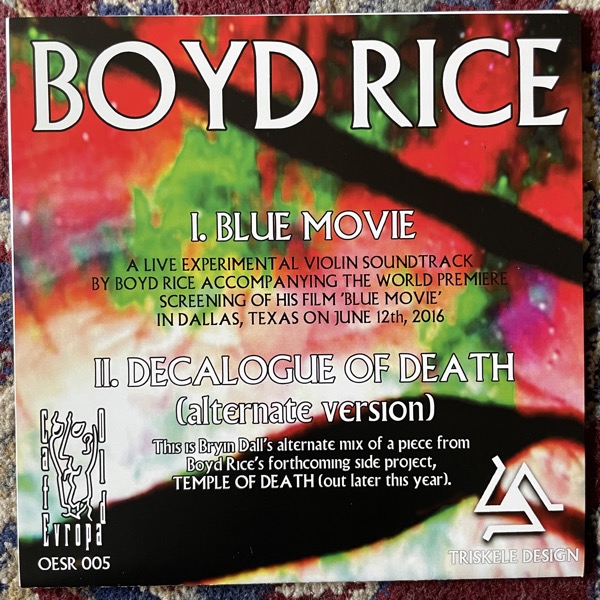 BOYD RICE Blue Movie (Purple vinyl) (Old Europa Cafe - Italy original) (NM) 7"
