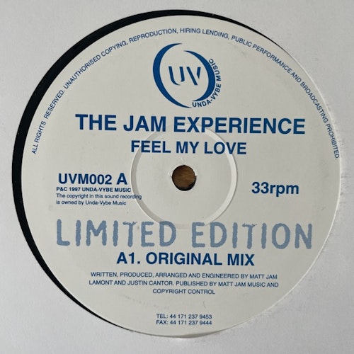 JAM EXPERIENCE, the / TUFF & JAM Feel My Love (Original Mix) / Track No Name (Unda-Vybe - UK original) (VG+) 10"