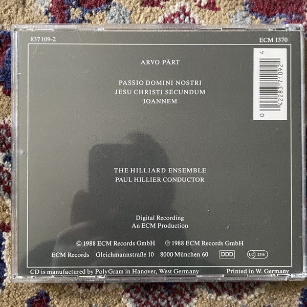 ARVO PÄRT, THE HILLIARD ENSEMBLE Passio (ECM New Series - Germany repress) (NM) CD