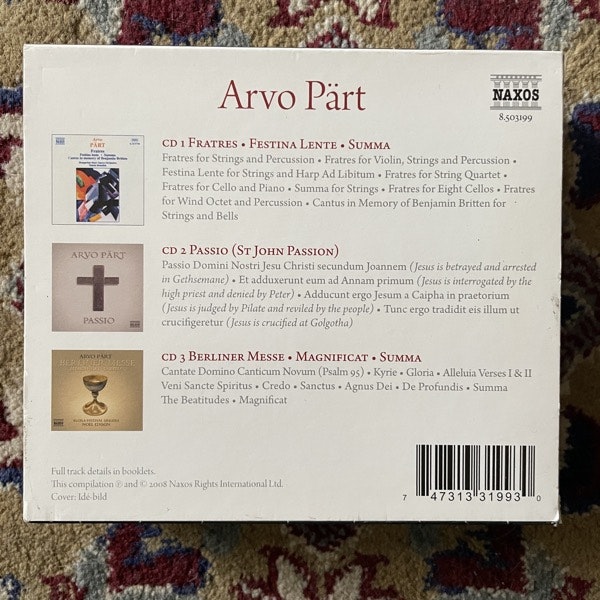 ARVO PÄRT Fratres · Passio · Berliner Messe (Naxos - Germany original) (EX/NM) 3CD BOX