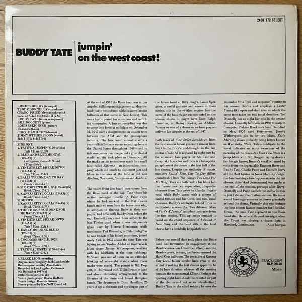 BUDDY TATE Jumpin' On The West Coast! (Black Lion - UK reissue) (VG+/EX) LP