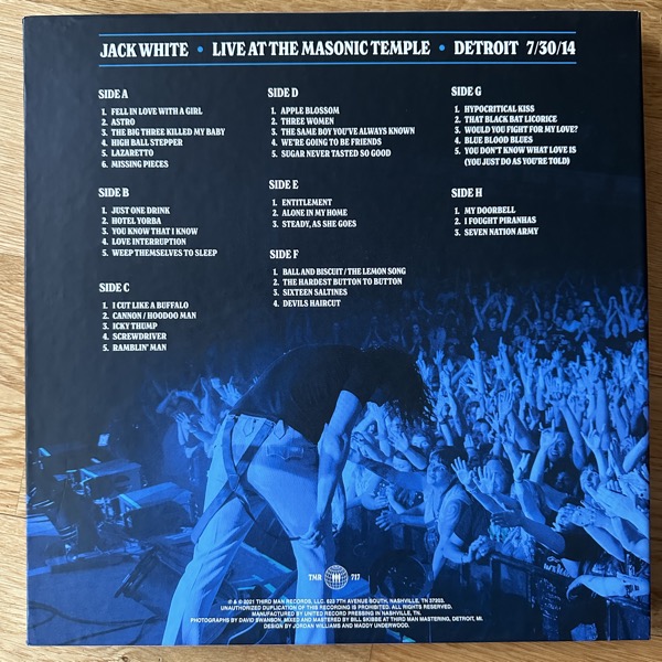 JACK WHITE Live At The Masonic Temple (White, blue, black vinyl) (Third Man - USA original) (NM) 4LP+7" BOX