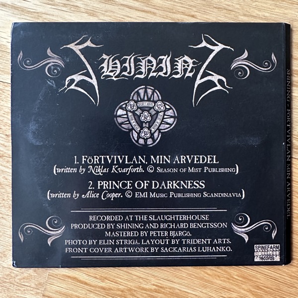 SHINING Förtvivlan, Min Arvedel (Spinefarm - Scandinavia original) (VG+) CDS