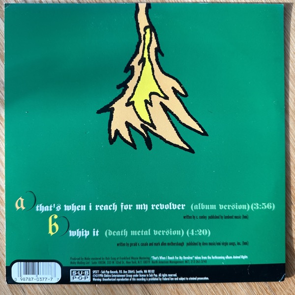 MOBY That's When I Reach For My Revolver (Sub Pop - USA original) (VG+/EX) 7"