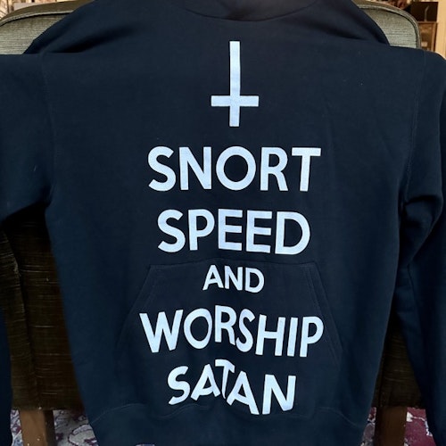 BONG-RA Snort Speed and Worship Satan (S) (USED) HOODIE