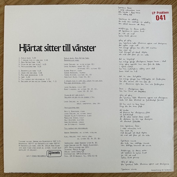 KJELL HÖGLUND Hjärtat Sitter Till Vänster (Alternativ - Sweden original) (VG+/NM) LP