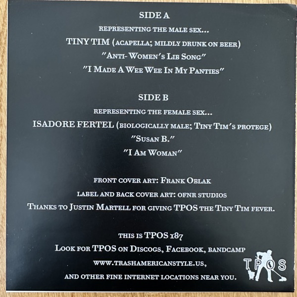 TINY TIM, ISADORE FERTEL War Between The Sexes (Coloured vinyl) (TPOS - USA original) (EX) 7"