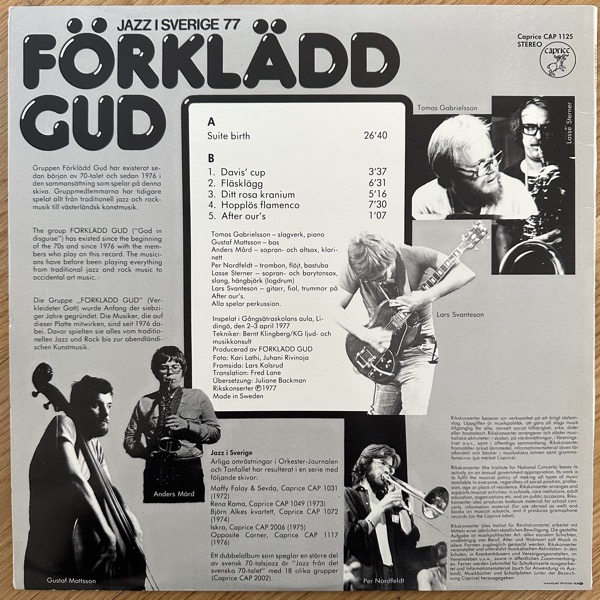 FÖRKLÄDD GUD Jazz I Sverige 77 (Caprice - Sweden original) (VG/EX) (NWW LIST) LP