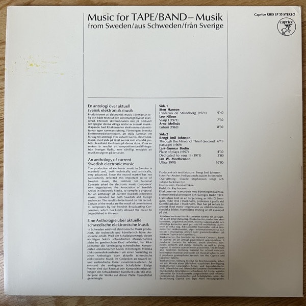 VARIOUS Music For Tape / Band - Musik From Sweden / Aus Schweden / Från Sverige (Caprice - Sweden original) (EX) LP
