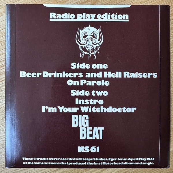 MOTÖRHEAD Beer Drinkers & Hell Raisers (Big Beat - UK repress) (EX) 7"