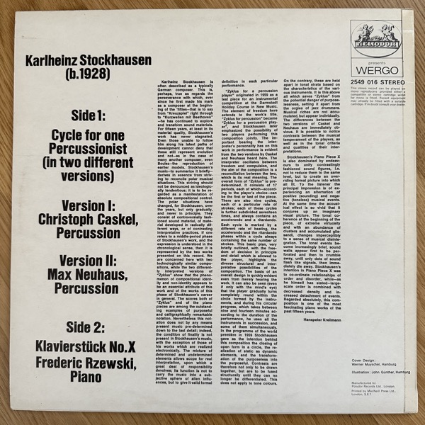 KARLHEINZ STOCKHAUSEN Cycle For One Percussionist (In Two Different Versions) / Klavierstück No. X (Heliodor - UK original) (VG+/NM) (NWW List) LP