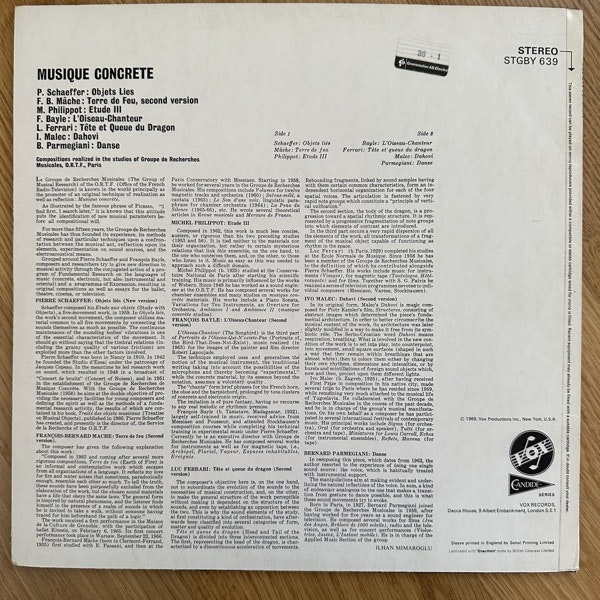 VARIOUS Musique Concrète (VOX - UK 1971 reissue) (VG+/EX) LP