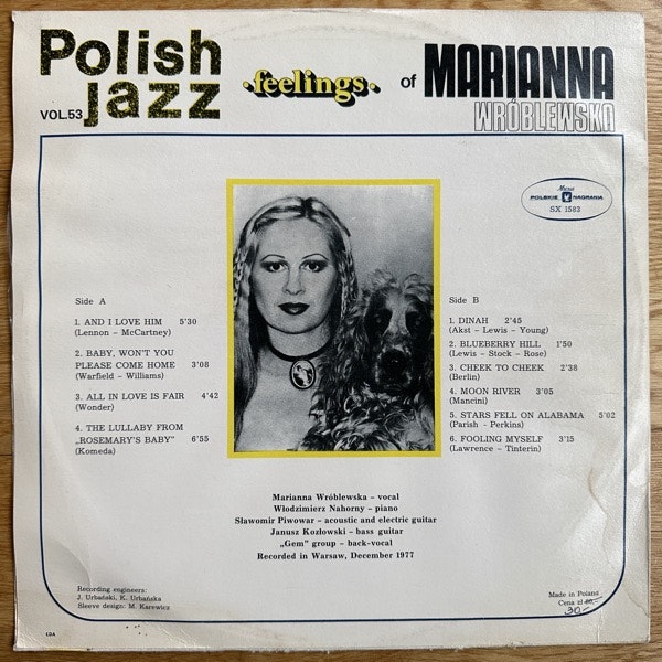 MARIANNA WRÓBLEWSKA Feelings (Polskie Nagrania Muza – Poland original) (VG-/VG+) LP