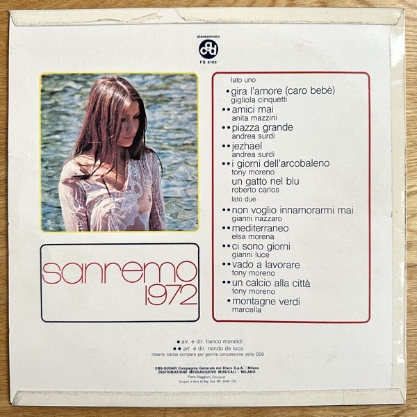 VARIOUS Sanremo 1972 (CGD - Italy original) (VG+/VG) LP